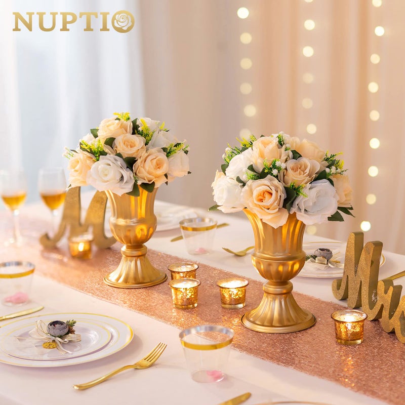 NUPTIO Artificial Flower Centerpieces for Tables: Peachy Champagne & White Flower Ball Arrangement for Wedding Party - 2 Pcs 9.5 Inch Diameter Floral Rose for Bridal Shower Decor - Image 3